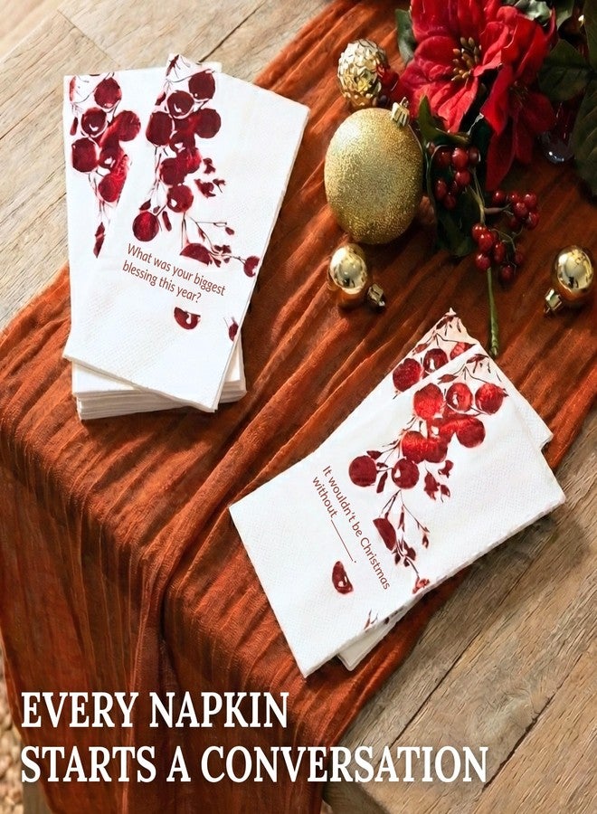 COTIER BRAND عبوة من 20 منديلًا ورقيًا فاخرًا ثلاثي الطبقات بتصميم أحمر توت بري، مثالية لبدء محادثات عيد الميلاد - مناديل عشاء عيد الميلاد، مصنوعة من ورق فاخر ثلاثي الطبقات، مزينة برقائق معدنية، للاستخدام مرة واحدة، مناسبة لحفلات الأعياد والتجمعات العائلية - كوتير - Image 2